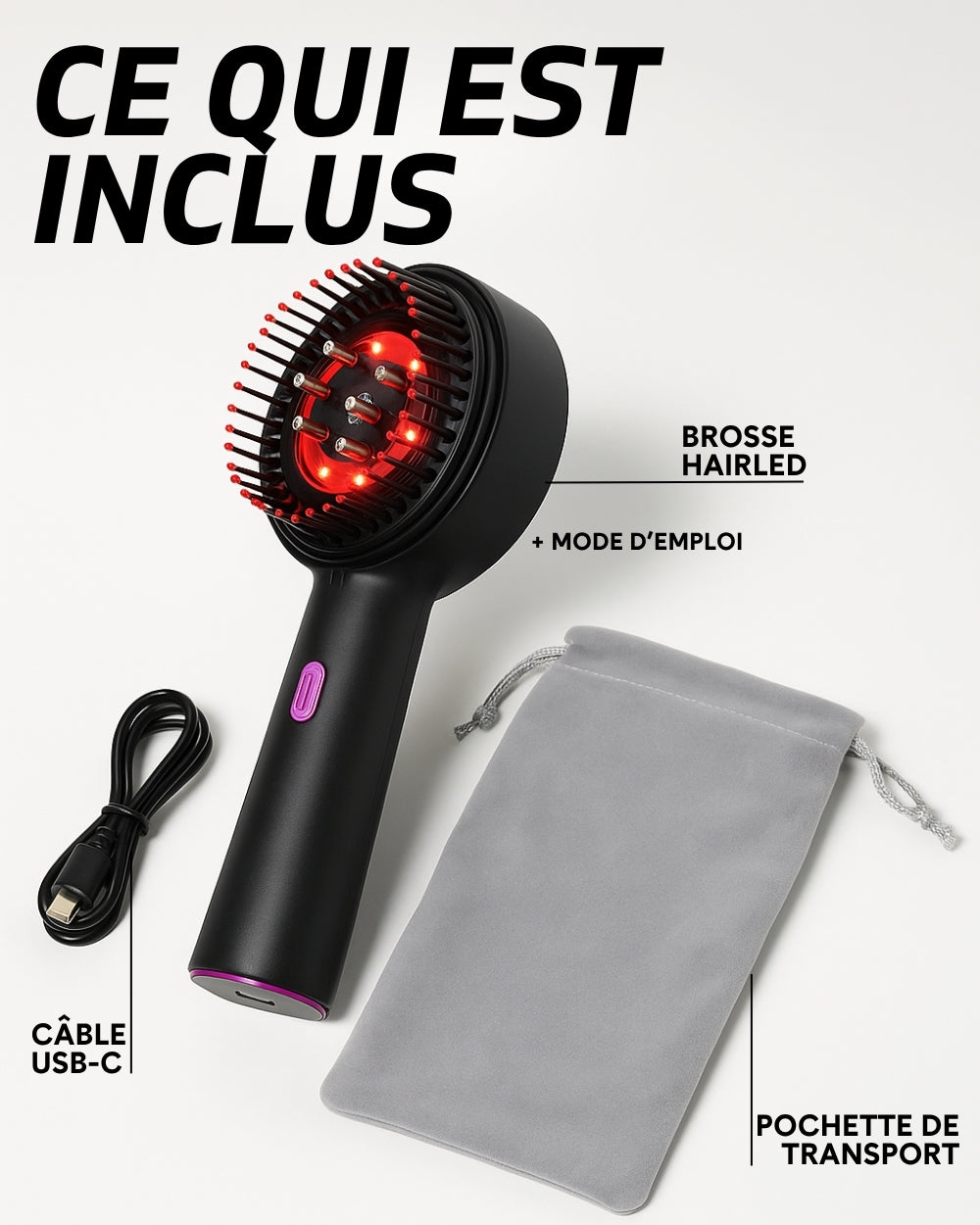 HairLed - Brosse LED pour cheveux denses